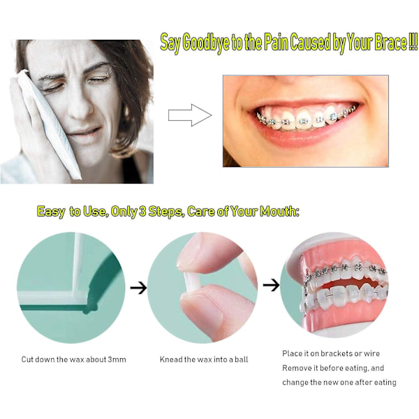 Voks til Bøjler, 10 stk./50 Strips Dental Voks Bøjle Support Voks til Lindring af Irritation og Smerte, 10 Farver 10 Smagsvarianter