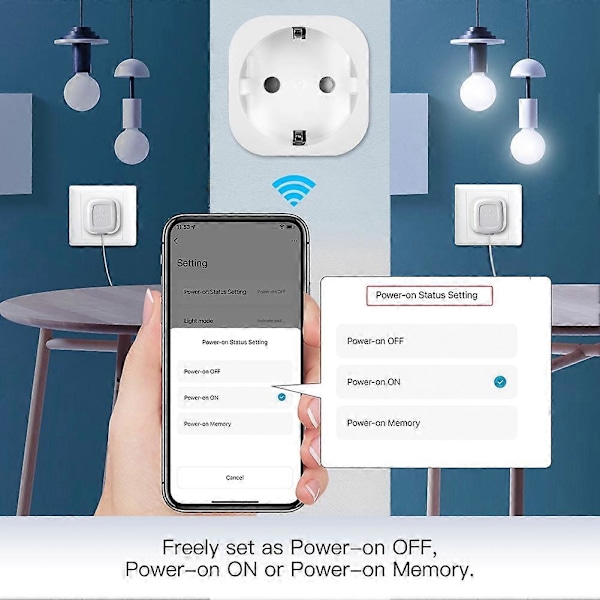 WiFi Smart Sokkel med Lysstyrkejustering for Tuya Smart Life App, Stemmestyring via Assistent, EU-kontakt