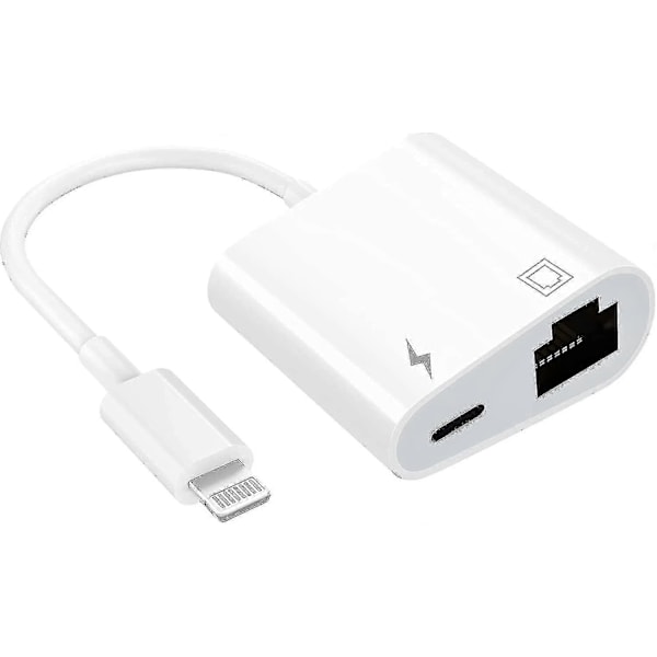 Lightning till Ethernet-adapter, Kompatibel 2-i-1 Ethernet LAN-nätverksadapter med laddningsport 2025:e