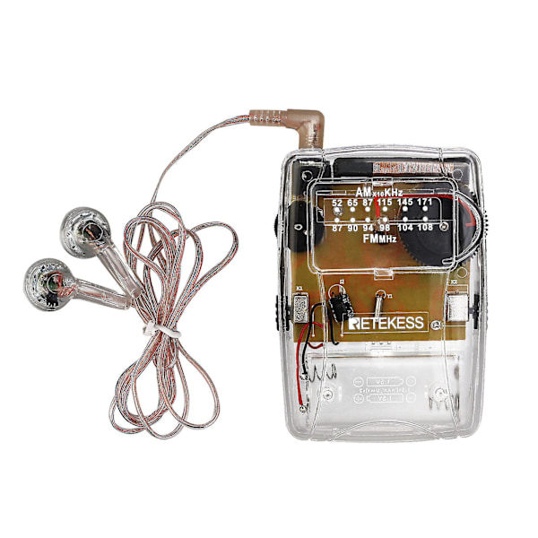 Retekess Tr624 Transparent Bärbar Radio Am / Fm Pekare Tuning Mini Fickradio Med Hörlurar Nr.323869