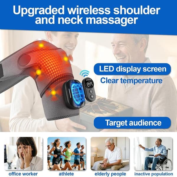 Shoulder Massage and Heat Pad with Triple Function, Adjustable, 5000 mAh, for Long Use, 5 Heat Settings and 5 Vibration Settings