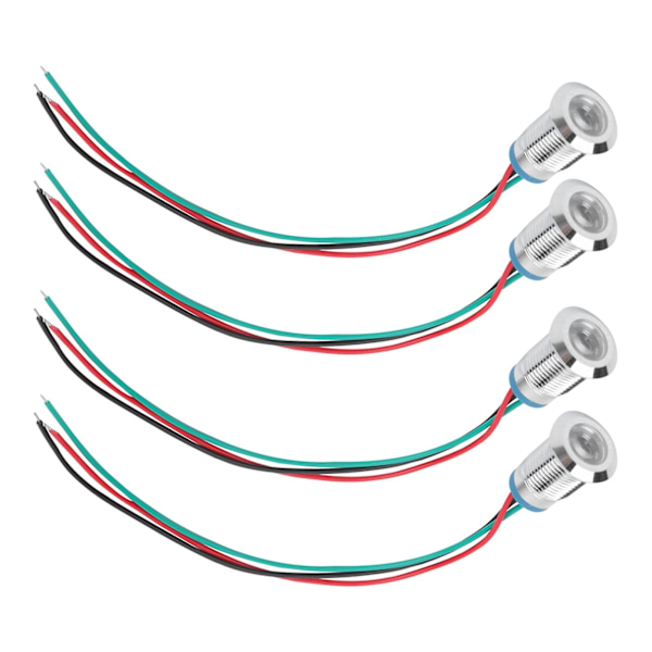 4 Sæt Vandtætte Metal Indikator LED'er, 12mm, Fælles Katode, 2-Farvet (Rød og Grøn)