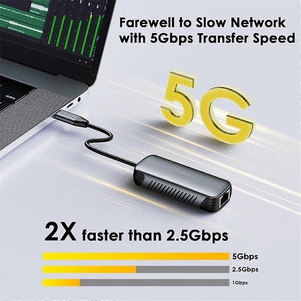 USB C til 5Gbps Ethernet Adapter Driver-Fri RJ45 Gigabit Ethernet Netværksadapter til Laptop Windows