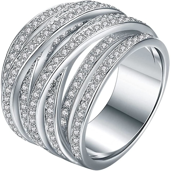 Glitrende Halv Fuld Diamantring Multi-lags Wrap Cubic Zirconia Jubilæumsring Diamant Multi-rækker Ring