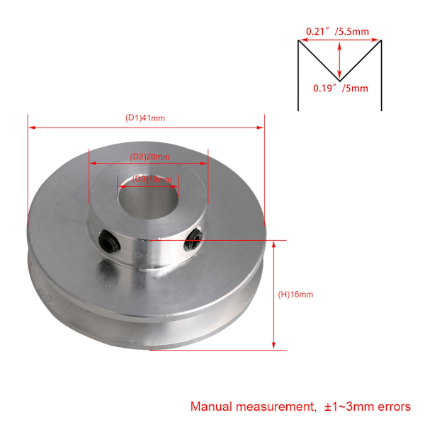 41x16x10MM Silver Alloy Single Groove 10MM Bore Step Pulley for PU Belt