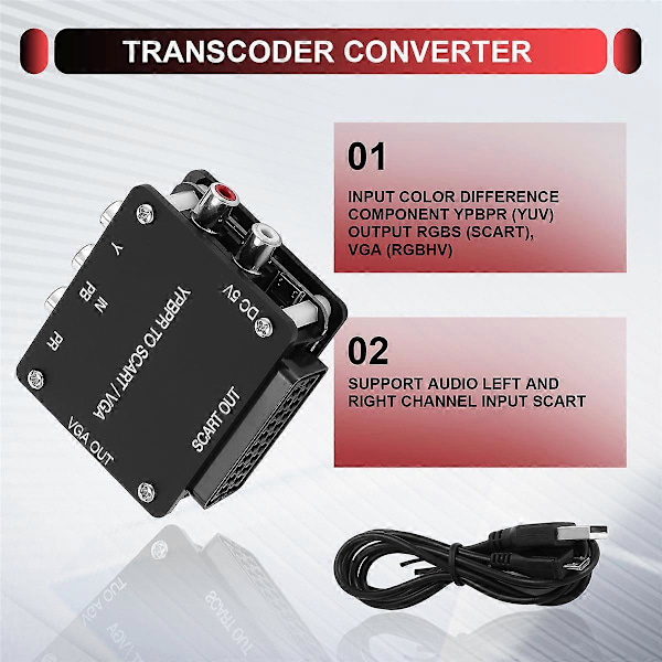 YUV TIL RGBS YPBPR til SCART YPBPR TIL VGA Komponentkoder Konverter Spillekonsol, RGBS til Farve D