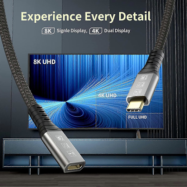 4 Forlengelseskabel, USB-C-kabel til USB C Hann til Hunn Støtter 8K/5K@60Hz Video / 40 Gbps Dataoverføring / 100W Lading (0,8m) 2024THO