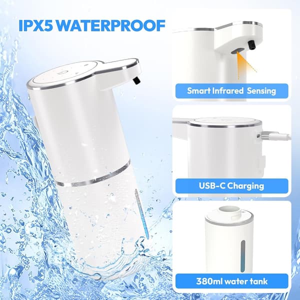 Automatic Foaming Soap Dispenser, Touchless 12.8 oz Rechargeable Wall Mounted Smart Soap Dispenser (White)