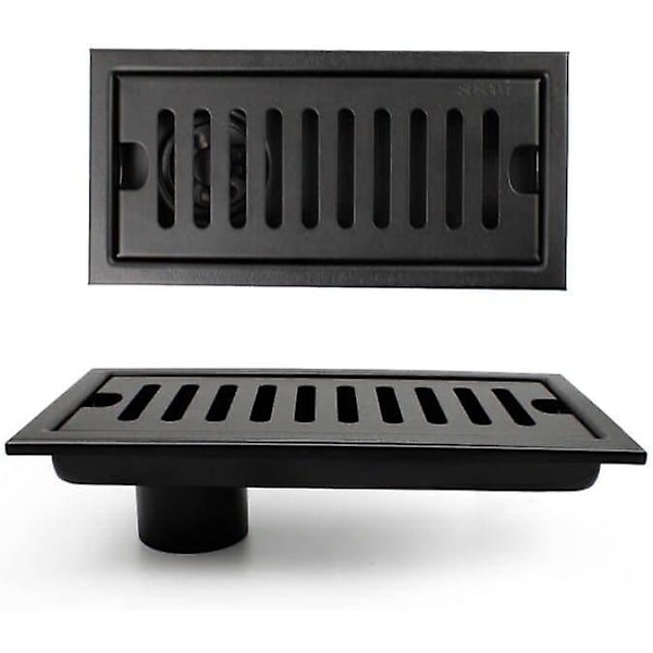 Dusjrist, 20 x 10 cm Rektangulær Gulvrist, Dusjrist, Svart Gulvrist med Rustfritt Stålrist, Egnet for Toalett, Bad, Kjøkken