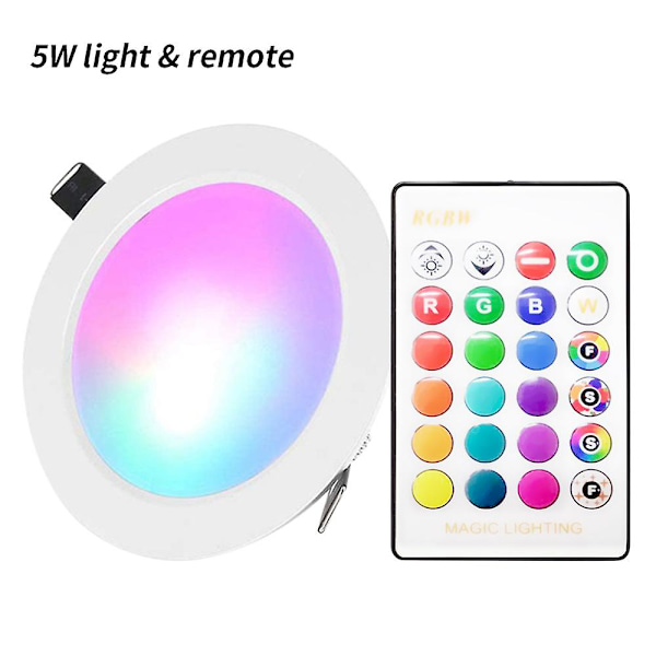 5W LED Nedfelt Lys Downlight med IR Fjernkontroll 16 Farger & 4 Blinkende Moduser Dimmbare RGBW Fargeskiftende Flomlys Taklampe