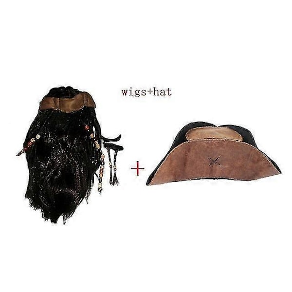 Halloween Kostume Til Mænd Voksen Pirat Kaptajn Jack Sparrow Parykker Hat Pirates Of The Caribbean Cosplay Tilbehør 2025th