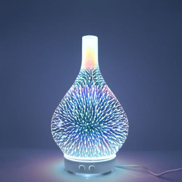 Elektrisk luftdiffuser luftfukter for eteriske oljer Ultralyd Aroma Diffuser 120 ML Automatisk avslåing for hjemmekontor Spa (3D-glass)