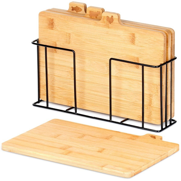 Bamboo Chopping Board Set with Stand – 5 pieces