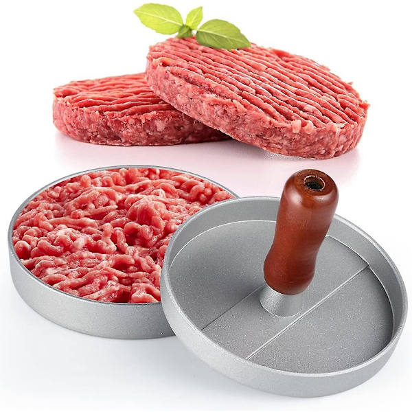 Non-stick hamburgerpress, aluminiumform för hamburgare till grill, picknick, hemlagad hamburgare, baconkorv - silver