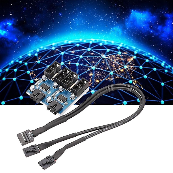 Moderkort 9-Pin USB2.0 Forlængerkabel 9PIN til Dobbelt 9PIN med Chip Support Multi-Interface Deling