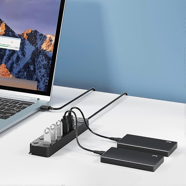 7 Portin USB-keskitin Jakaja Multi Hub USB 3.0 -sovitin USB Useita portteja Virtalähde kytkimillä