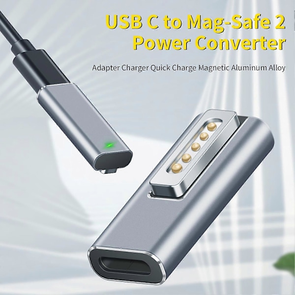 Adapterladdare Snabbladdning Magnetisk Aluminiumlegering PD USB C till Mag-Safe 2 Strömomvandlare för MacBook Air/Pro