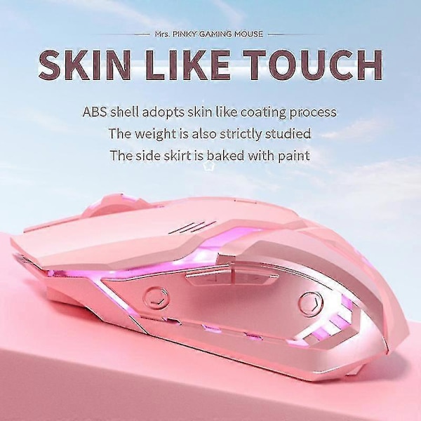 1 st Bluetooth Trådlös Mus Söt Rosa Tyst Spel Laddningsbar Mus