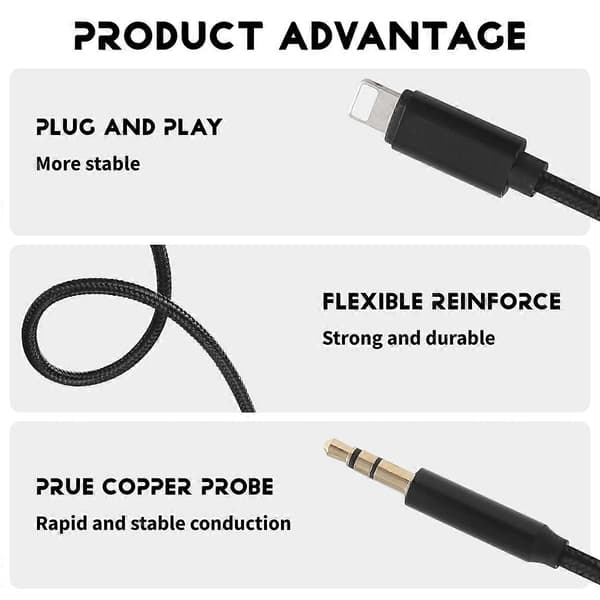 AUX-kabel til bil til iPhone, lydkabel, AUX-kabel til 3,5 mm Premium Audio til iPhone 13 Pro-8 Plus Car S