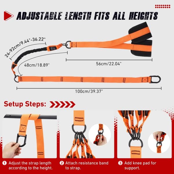 Elastiska band - Justerbart dragkit - 4 x 34 kg - Justerbar höjd - Halkfria pedaler