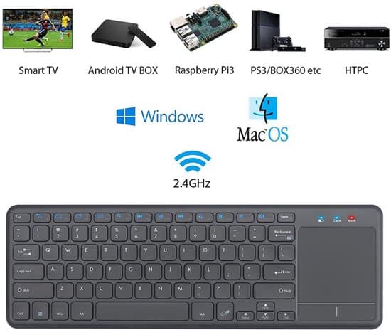 2.4G Smart Keyboard with Touchpad - Suitable for Laptops and TVs - Wireless Keyboard with Touchpad - Black