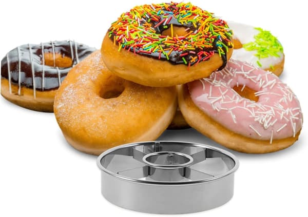 Professionel doughnutform og udstikker i rustfrit stål (9,8 cm) - Centerhulsudstikker til hjemmelavede doughnuts og kager
