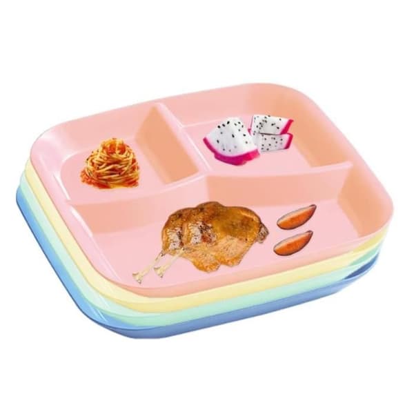 Divided Plates Set - 4 Pieces - PP Plastic - Reusable - Dishwasher Safe - Adult Size