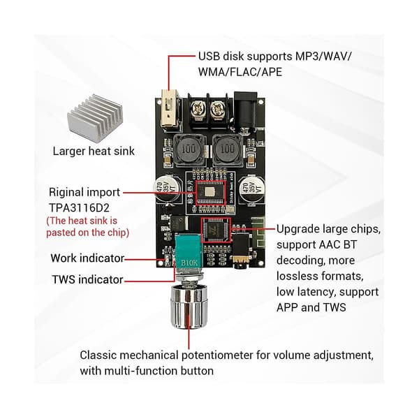 -1001b 100w Mono Bt Audio Effektforstærker Modul Tws True Wireless