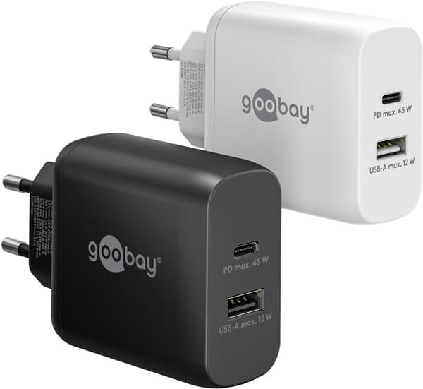 USB-C™ PD GaN dobbelt hurtigoplader (45 W) sort