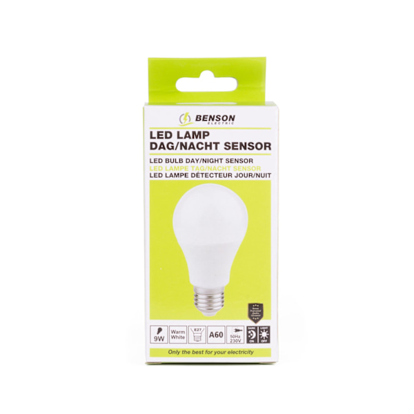 LED-lampa E27 A60 9 W + dagsljussensor varmvit