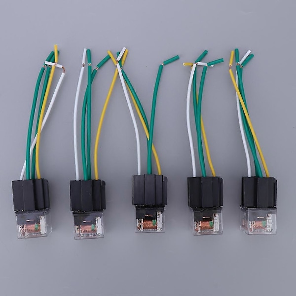 Set med 5 Relä 12V 60A 4-pin SPDT Bil Kontrollenhet Bilreläer med Kabel