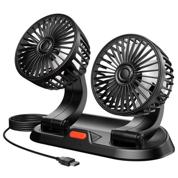 USB-5V Bilventilator, Mini 360° Roterende Bilventilator, Tre Ventilatorhastigheder, Dobbelt Hoved til SUV'er