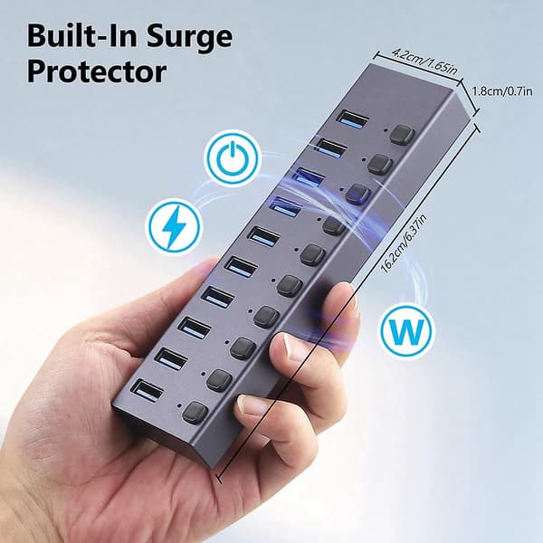 Usb3.0 Splitter 10-ports Opladning Multi-interface Hub Med Kontakt