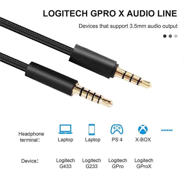 2M Kannettava kuulokekaapeli äänijohto Logitech GPRO x G233 G433 -kuulokkeille, kuulokemikrofonin lisävaruste