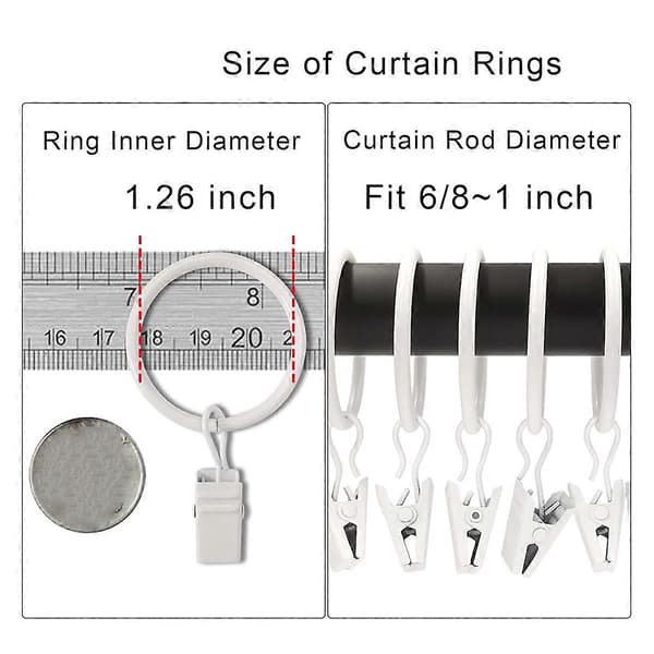 40 stk. gardinringe med clips, draperingsclips med ringe, gardinringe 3,2 cm indvendig diameter