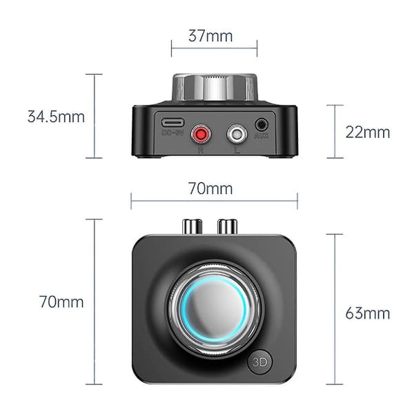 Bluetooth 5.0 Mottaker Trådløs 3.5mm Aux Til 2 RCA Lyd 3D Stereo Adapter Opptak Svart