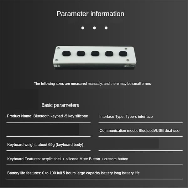 Lydløst Silikone Bluetooth Brugerdefineret Programmering Makro Tastatur 5-Taster Macropad Kopier Indsæt USB Tastatur, B