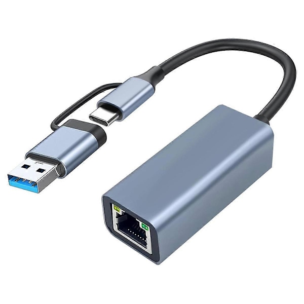 USB 3.0 til Ethernet-adapter med USB C til RJ45 Gigabit LAN 1000 Mbps kablet nettverk, nettverksadapter