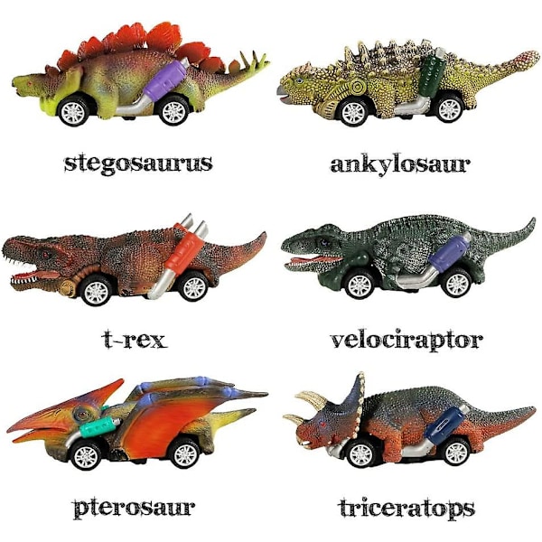 Dinosaurie leksak dra tillbaka bilar, 6 pack Dino leksaker