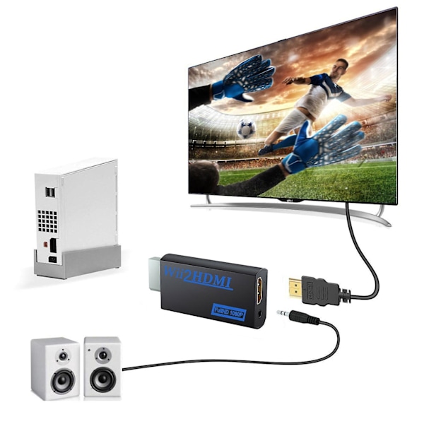 Wii til HDMI Konverter Adapter 1080p Output Video 3.5mm Audio Med 2M HDMI Kabel