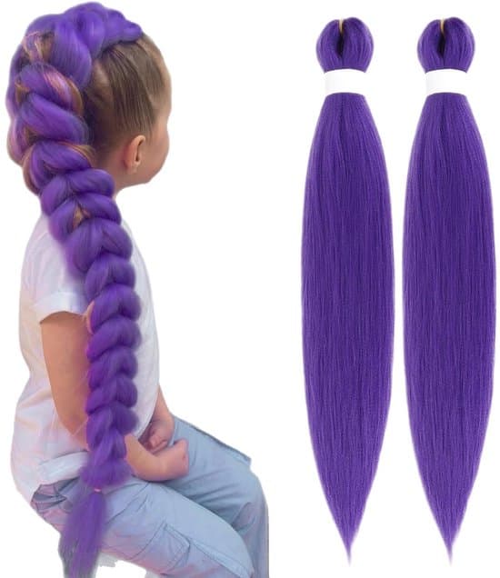 2-pack lila 66 cm syntetiska flätade hårförlängningar