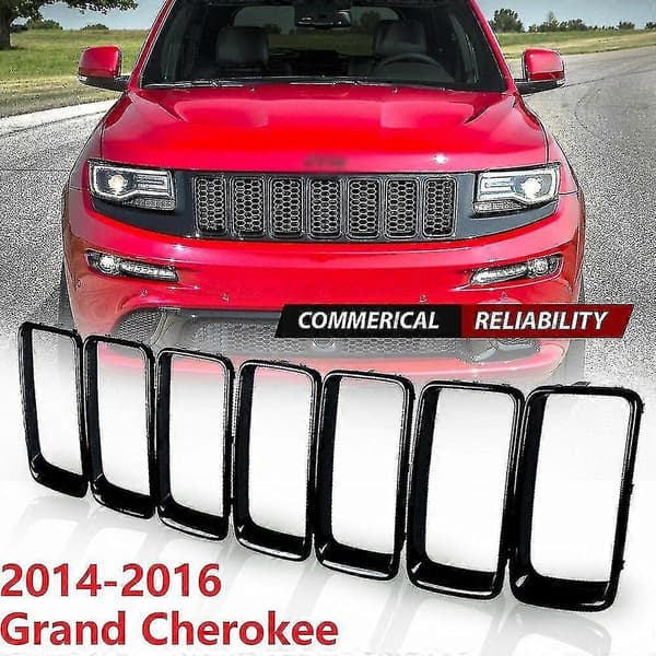 7 stk. Gloss Sort Grill Ring Front Grill Indsatser Dæk Trim Kit Til Jeep Grand Cherokee 2014-2016