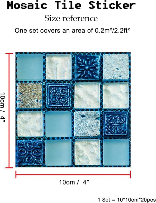 20-piece mosaic style decorative tile decal, self-adhesive wallpaper, waterproof
