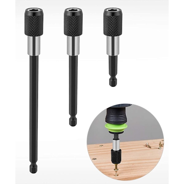 3 stk. 1/4 tommes sekskantskaft hurtigutløser stang sokkel skrutrekker bitsholder