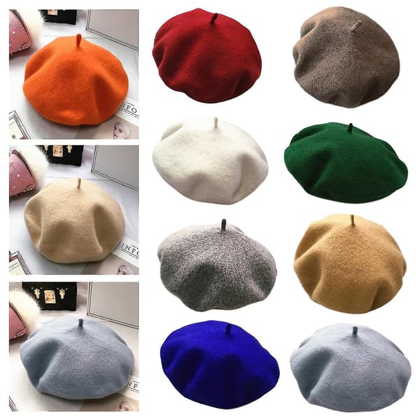 Vintervarm Beret i Kunstig Ull for Kvinner - Elastisk, Enkeltfarget, Retro, Klassisk Fransk Kunstnerhatt, Elegant