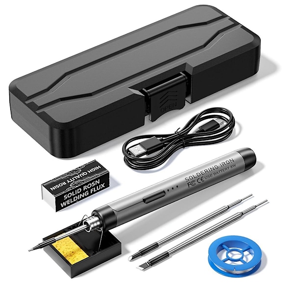 USB-laddningsbar bärbar lödkolv, 3 hastighetsinställbar temperatur USB-elektrisk lödkolv Mini lödkolv-kit Grå
