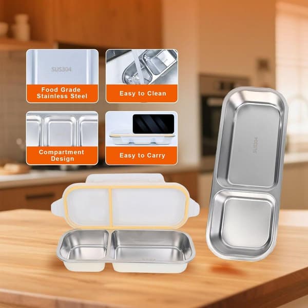Snack Box, Steel Lunch Box with 2 Compartments, Microwave and Dishwasher Safe, Leak-Proof Reusable Lunch Box for Fruit and Meals