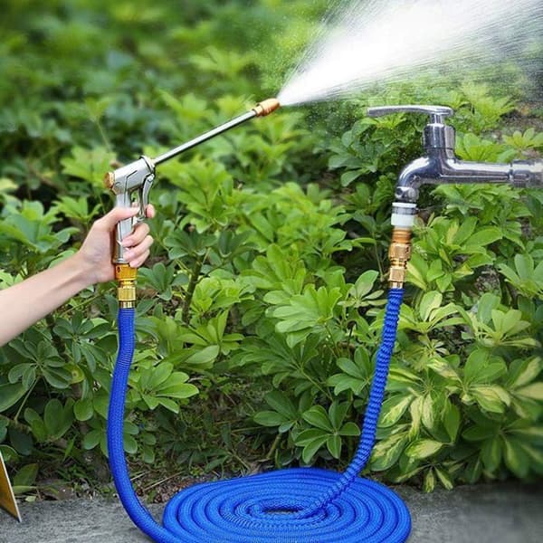 Set med 2 par trädgårdsslangkopplingar i mässing, 3/4\" kranadapter, snabb expanderbar trädgårdsslang