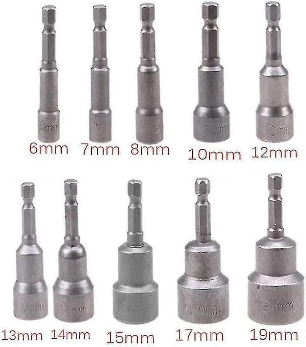 6-19mm Magnetisk Mutterdragare Borr Bits Set 1/4 Tum Hex Skaft Snabbväxling Metrisk Mutterdragare Set - 14st-XT