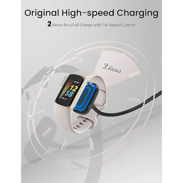 Oplader til Fitbit Charge 5 Luxe med Reset Mode 100 cm Magnetisk USB-kabel